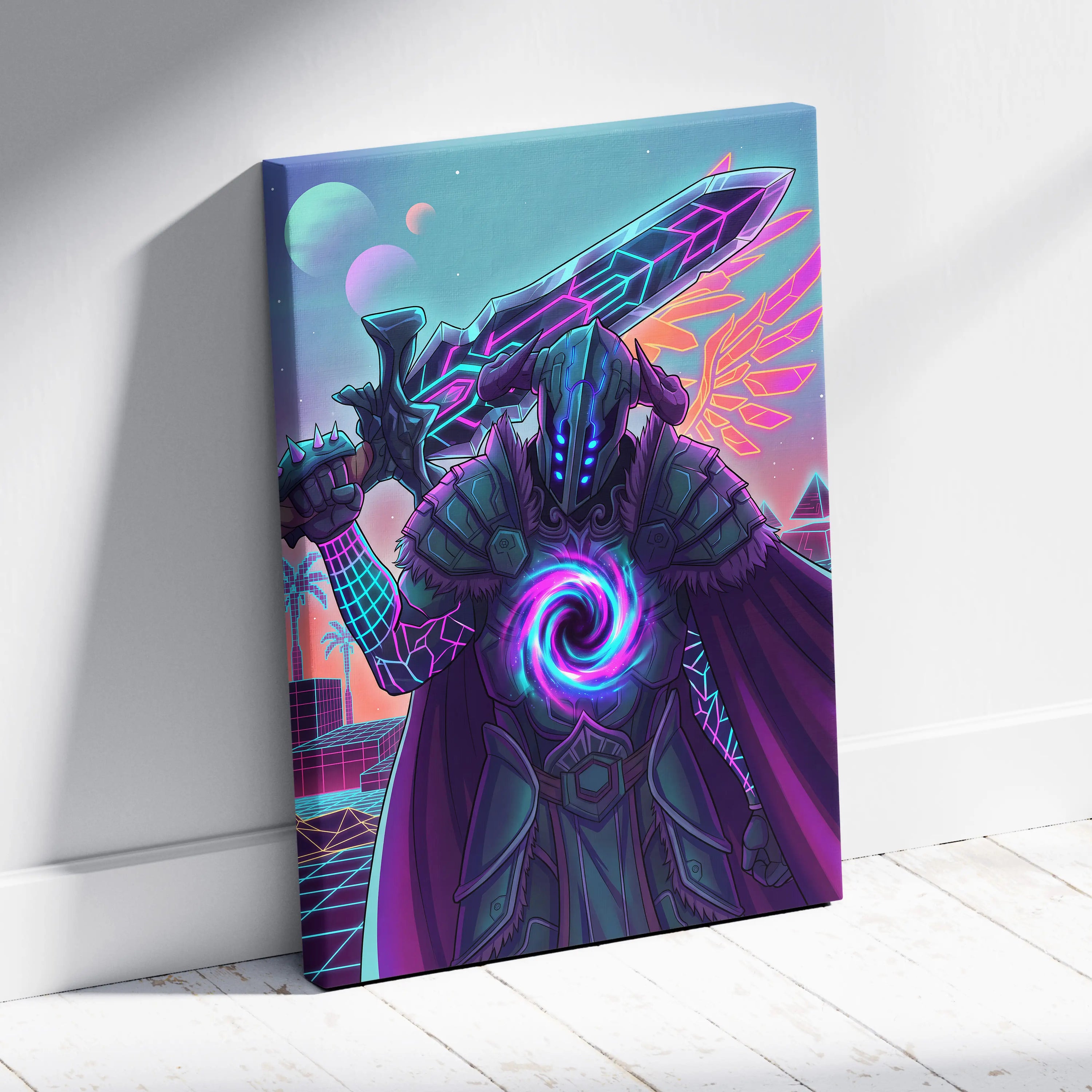 Vaporwave Neon Dragon Canvas - Dragon Neon Pink Purple Blue Living Room Vaporwave Dreamy Retro Futurism Cyberpunk Canvas