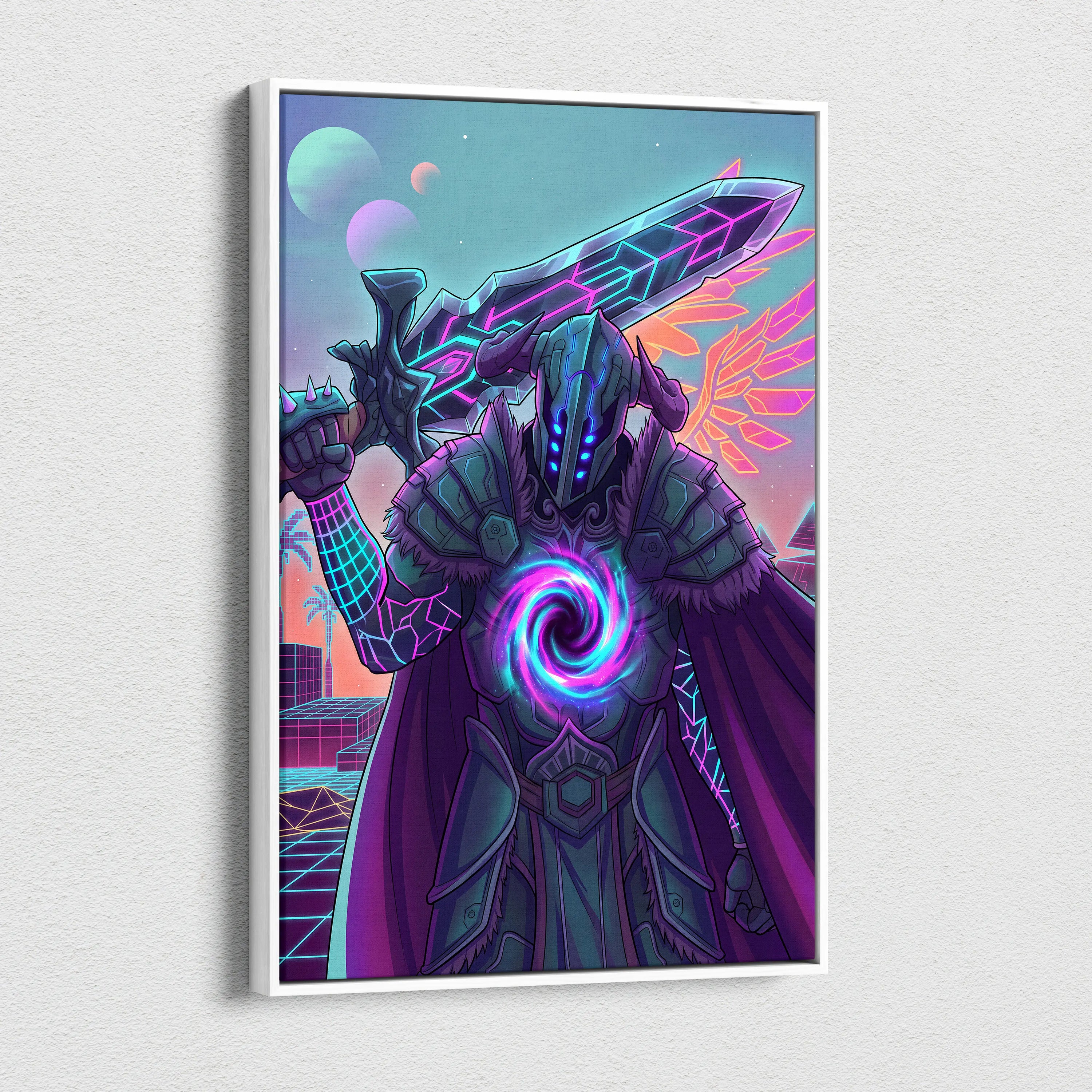 Vaporwave Neon Dragon Canvas - Dragon Neon Pink Purple Blue Living Room Vaporwave Dreamy Retro Futurism Cyberpunk Canvas