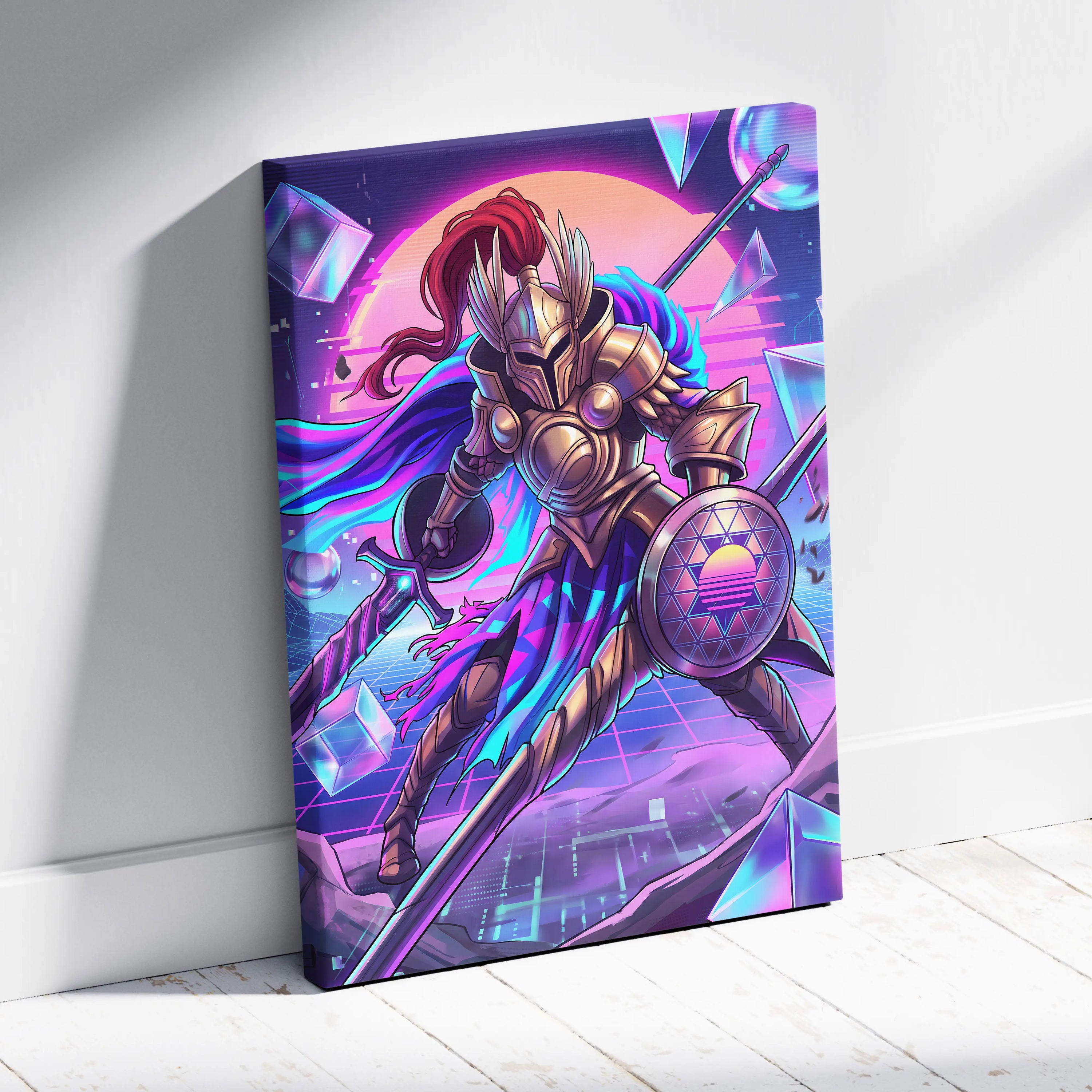 Vapor Knight Neon Canvas - Vaporwave Knight Neon Pink Teal Living Room Futurism Dreamy Neon Vaporwave Canvas Art Print