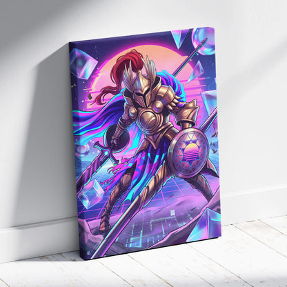 Vapor Knight Neon Canvas - Vaporwave Knight Neon Pink Teal Living Room Futurism Dreamy Neon Vaporwave Canvas Art Print