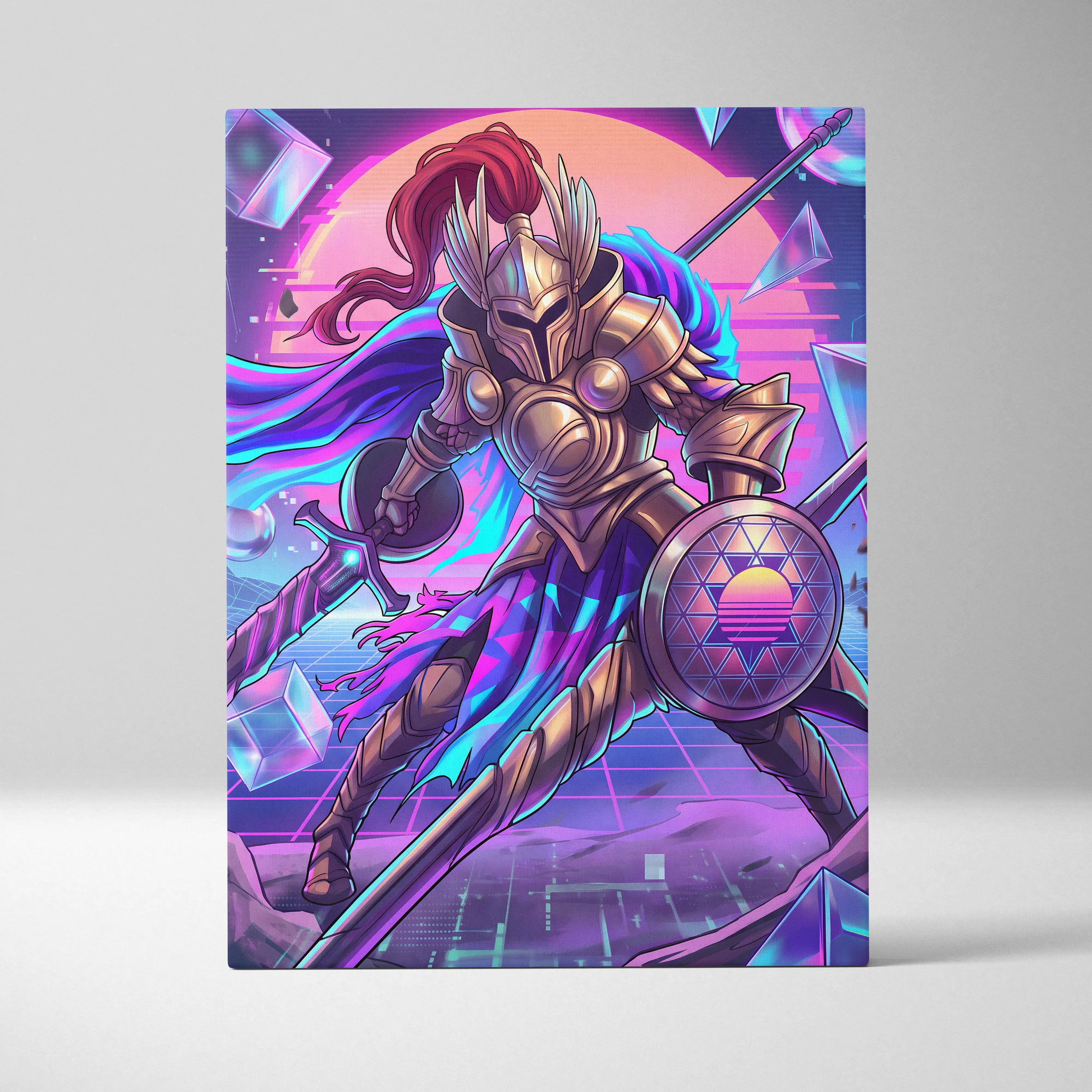 Vapor Knight Neon Canvas - Vaporwave Knight Neon Pink Teal Living Room Futurism Dreamy Neon Vaporwave Canvas Art Print