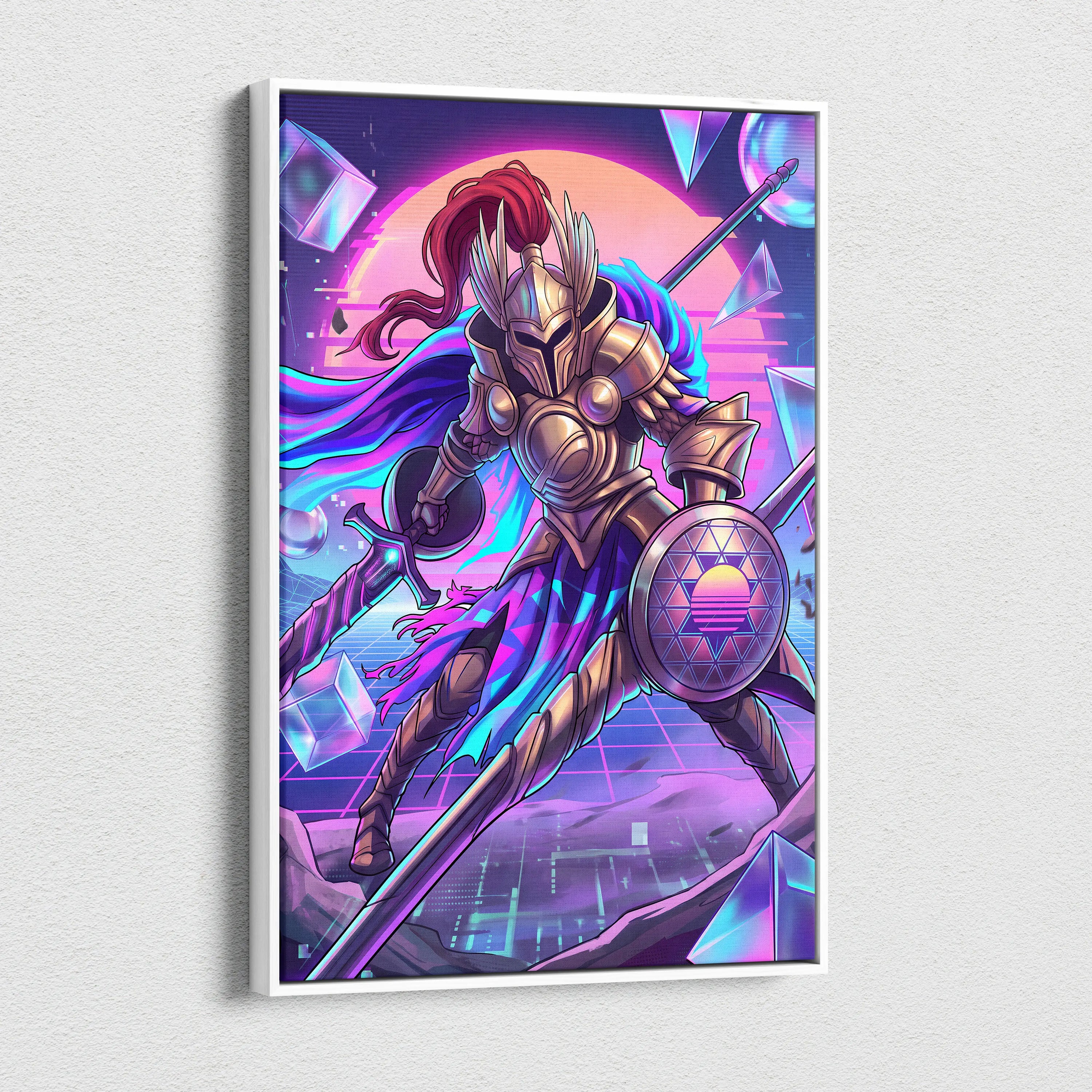Vapor Knight Neon Canvas - Vaporwave Knight Neon Pink Teal Living Room Futurism Dreamy Neon Vaporwave Canvas Art Print