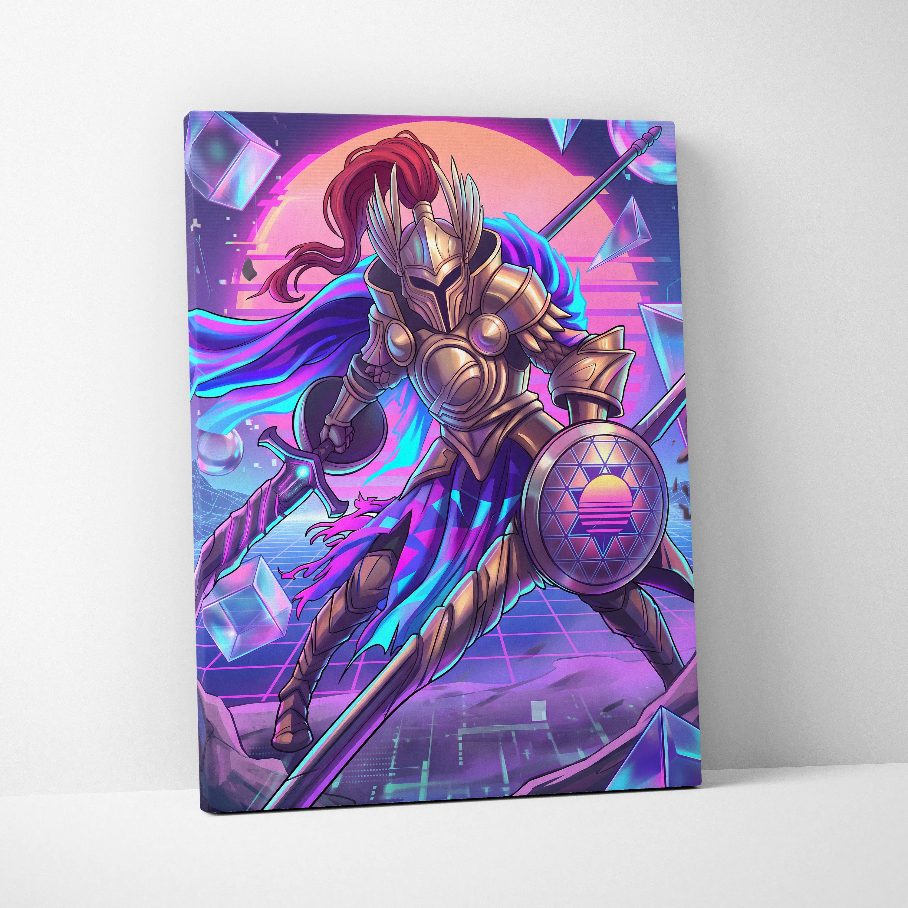 Vapor Knight Neon Canvas - Vaporwave Knight Neon Pink Teal Living Room Futurism Dreamy Neon Vaporwave Canvas Art Print