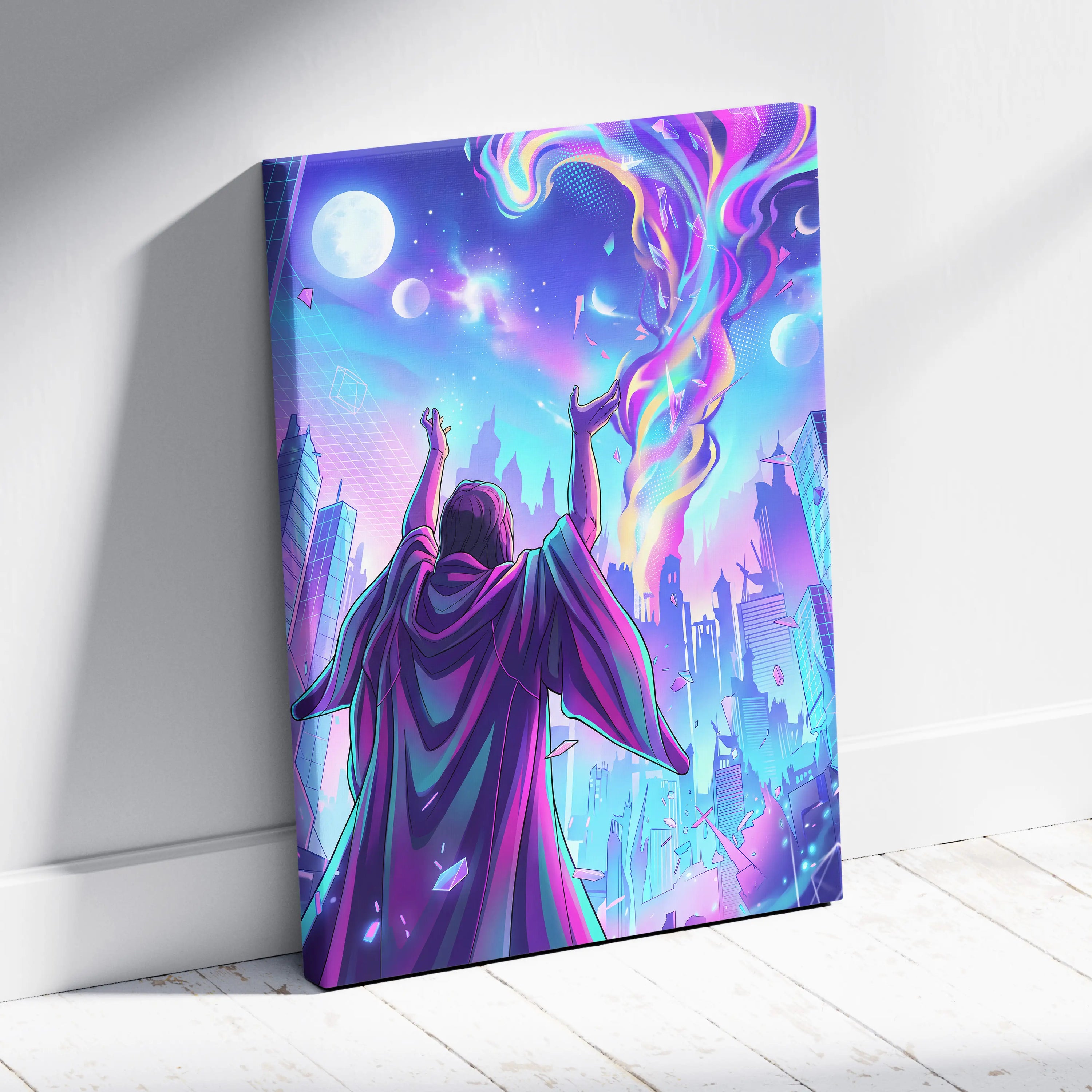 Vaporwave Neon Dream Canvas - Vaporwave Canvas Neon Blues For Living Room Retro Futurism Dreamy Wall Art Canvas