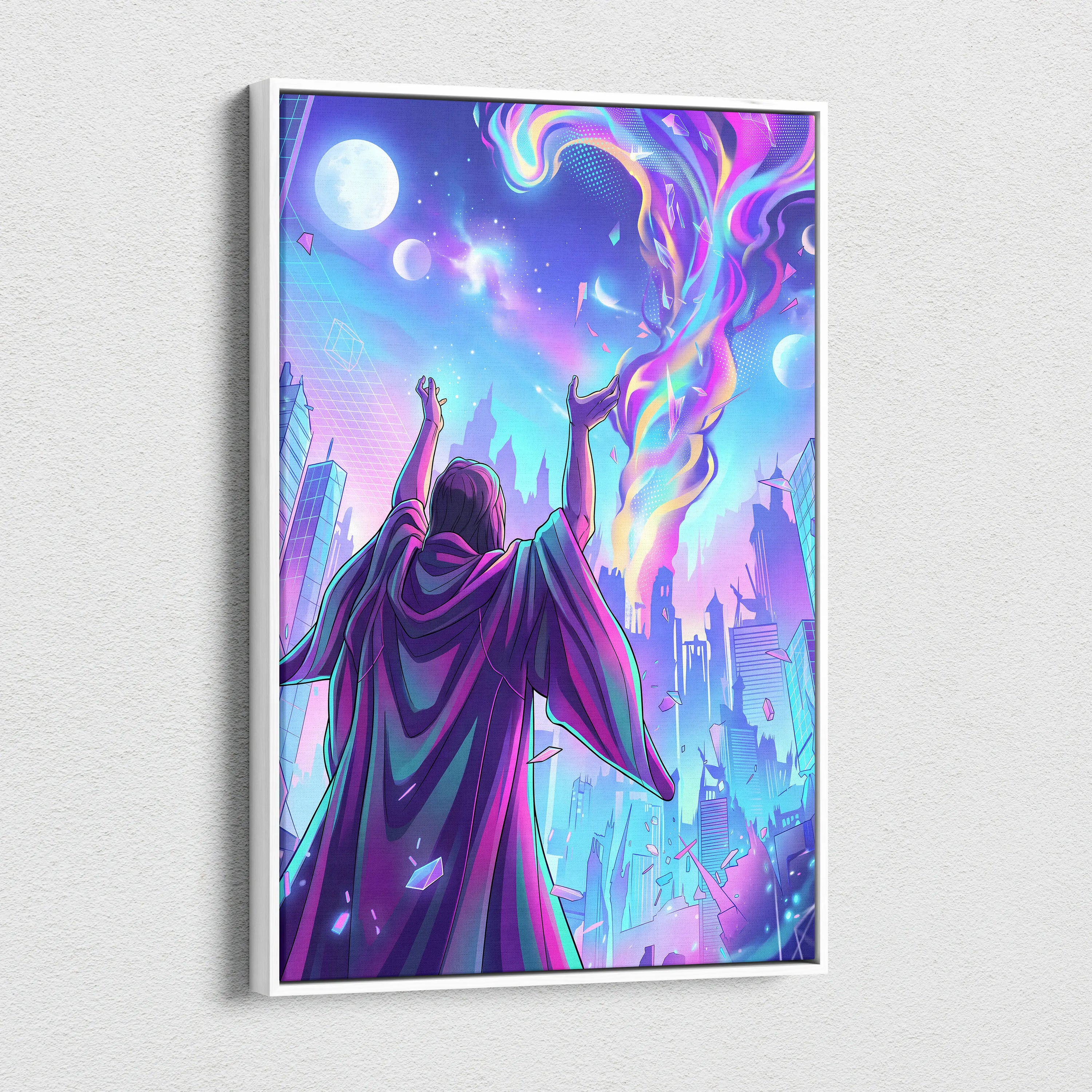 Vaporwave Neon Dream Canvas - Vaporwave Canvas Neon Blues For Living Room Retro Futurism Dreamy Wall Art Canvas