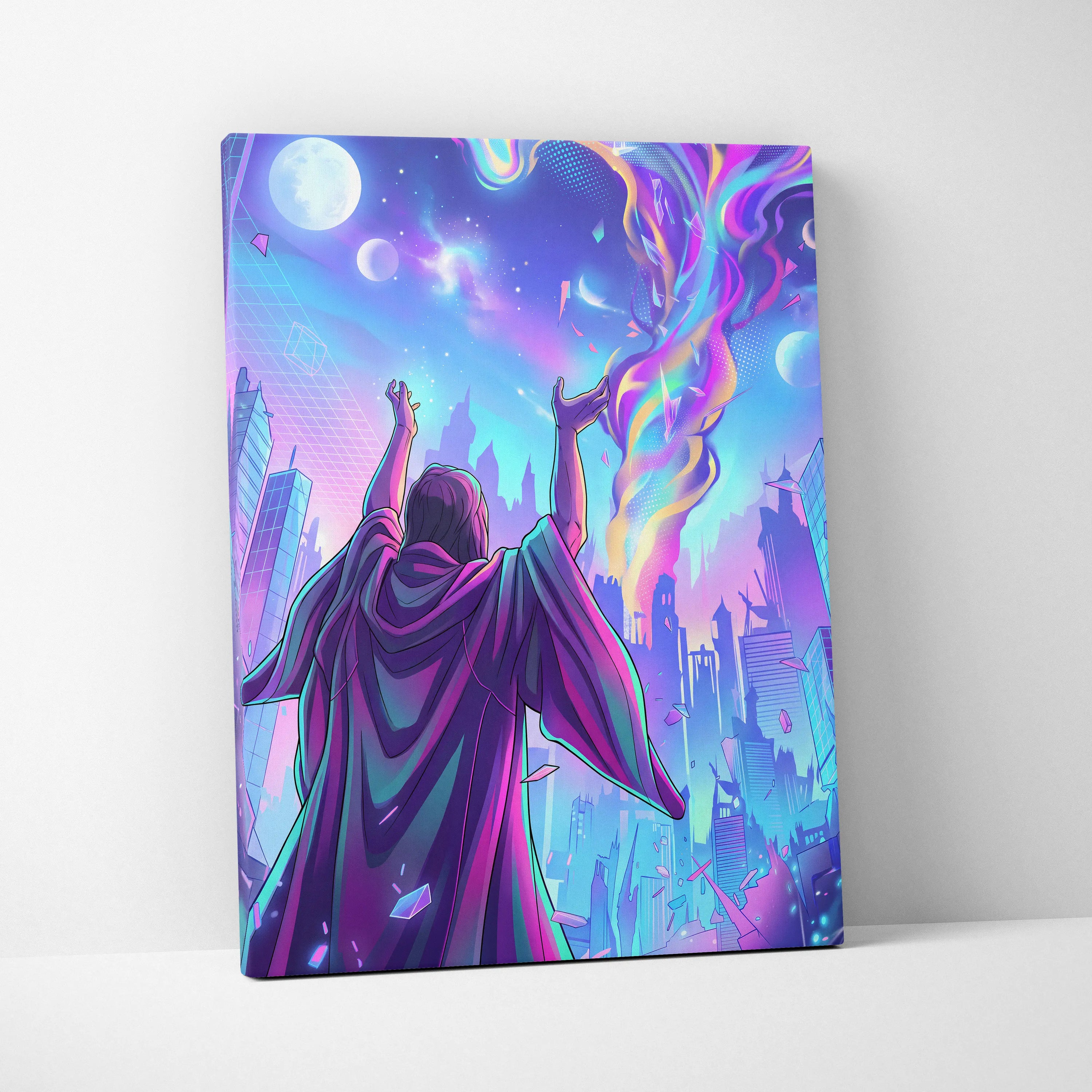 Vaporwave Neon Dream Canvas - Vaporwave Canvas Neon Blues For Living Room Retro Futurism Dreamy Wall Art Canvas