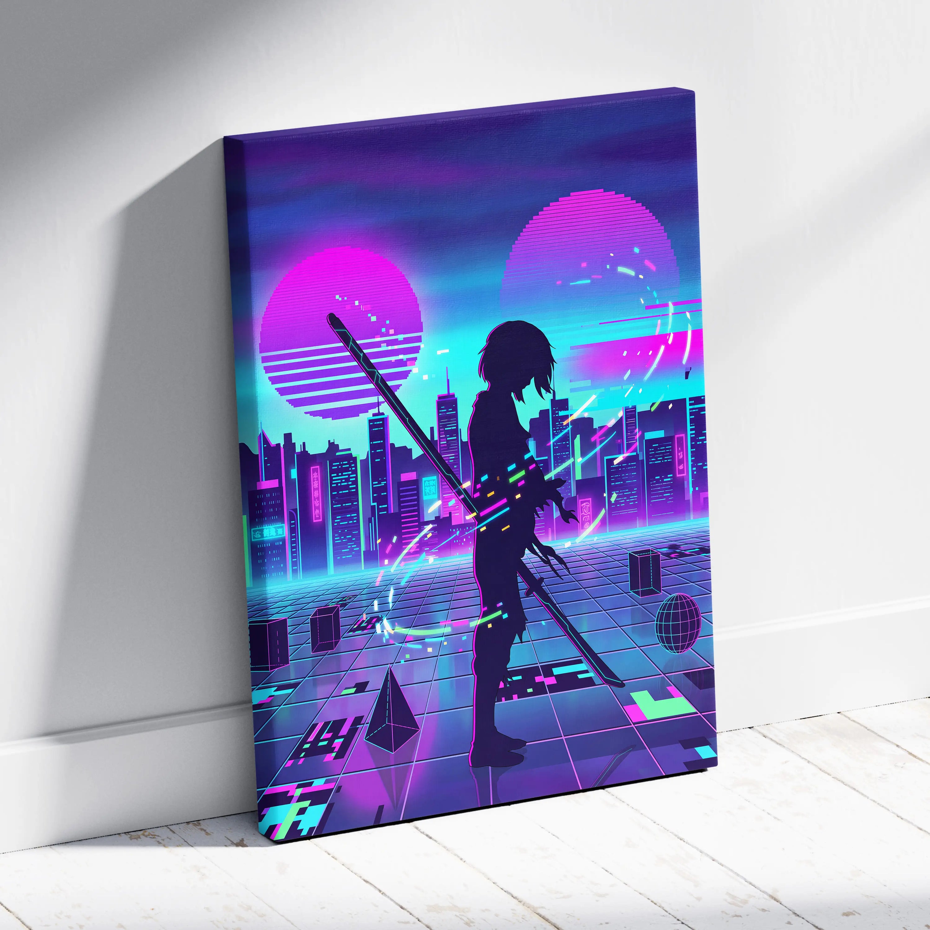 Vaporwave Neon Dream Canvas - Vaporwave City Neon Pink Bedroom Futurism Dreamy Mood Canvas