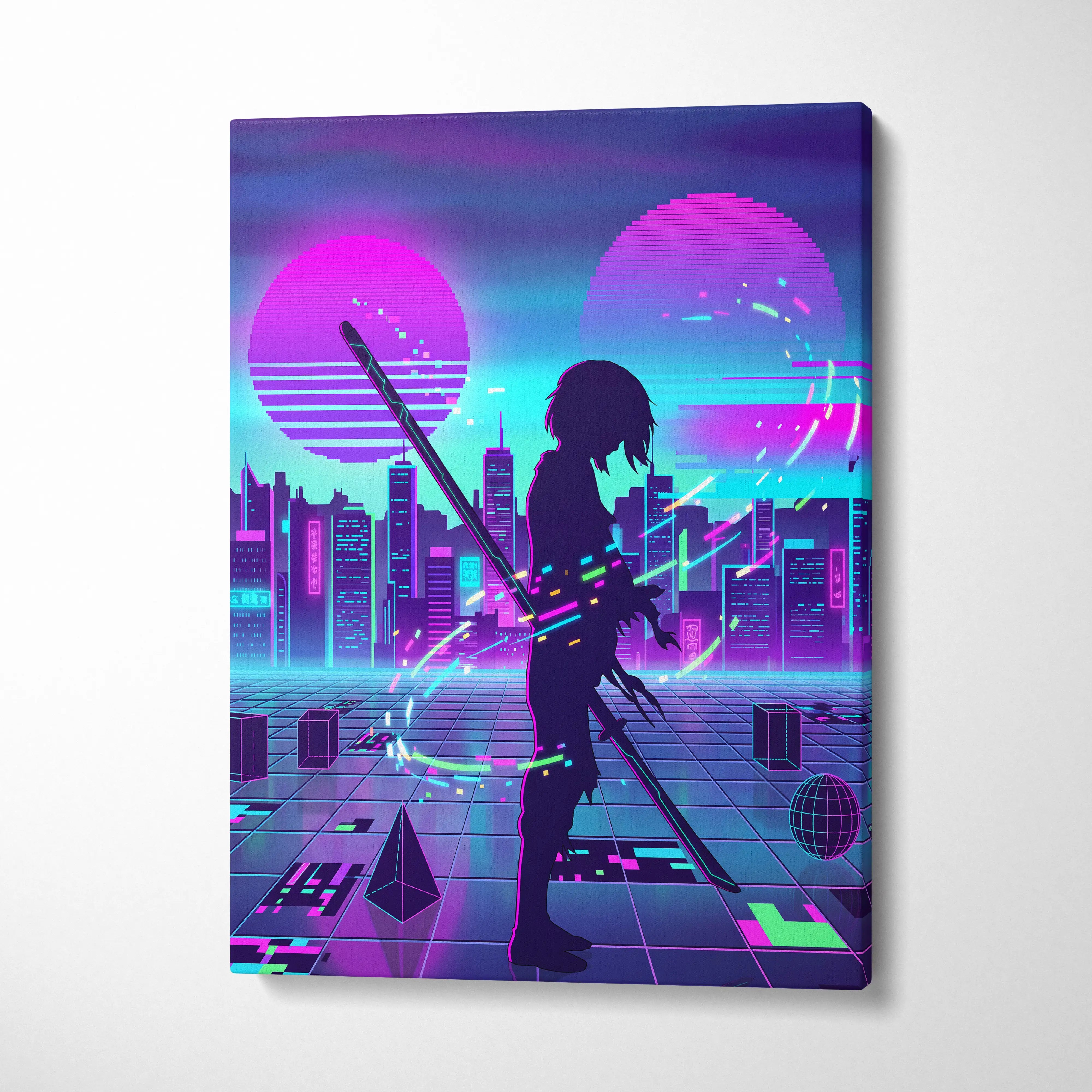 Vaporwave Neon Dream Canvas - Vaporwave City Neon Pink Bedroom Futurism Dreamy Mood Canvas