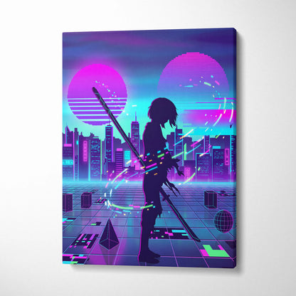 Vaporwave Neon Dream Canvas - Vaporwave City Neon Pink Bedroom Futurism Dreamy Mood Canvas