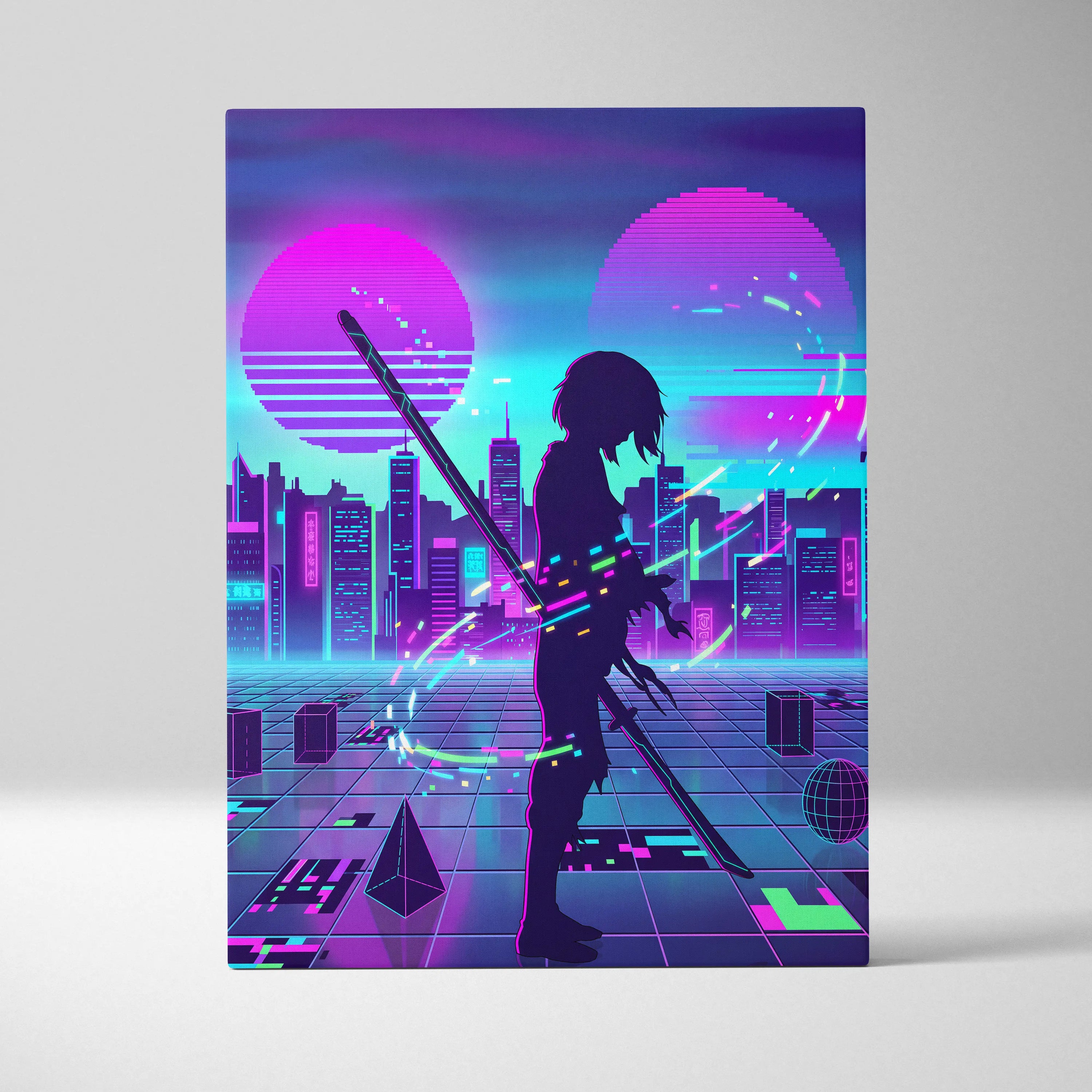 Vaporwave Neon Dream Canvas - Vaporwave City Neon Pink Bedroom Futurism Dreamy Mood Canvas