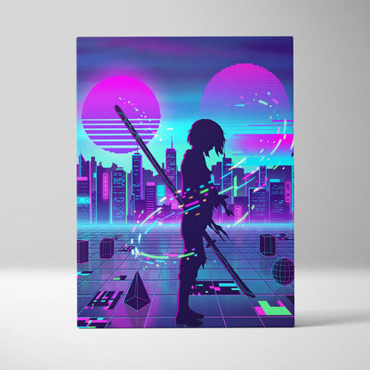 Vaporwave Neon Dream Canvas - Vaporwave City Neon Pink Bedroom Futurism Dreamy Mood Canvas