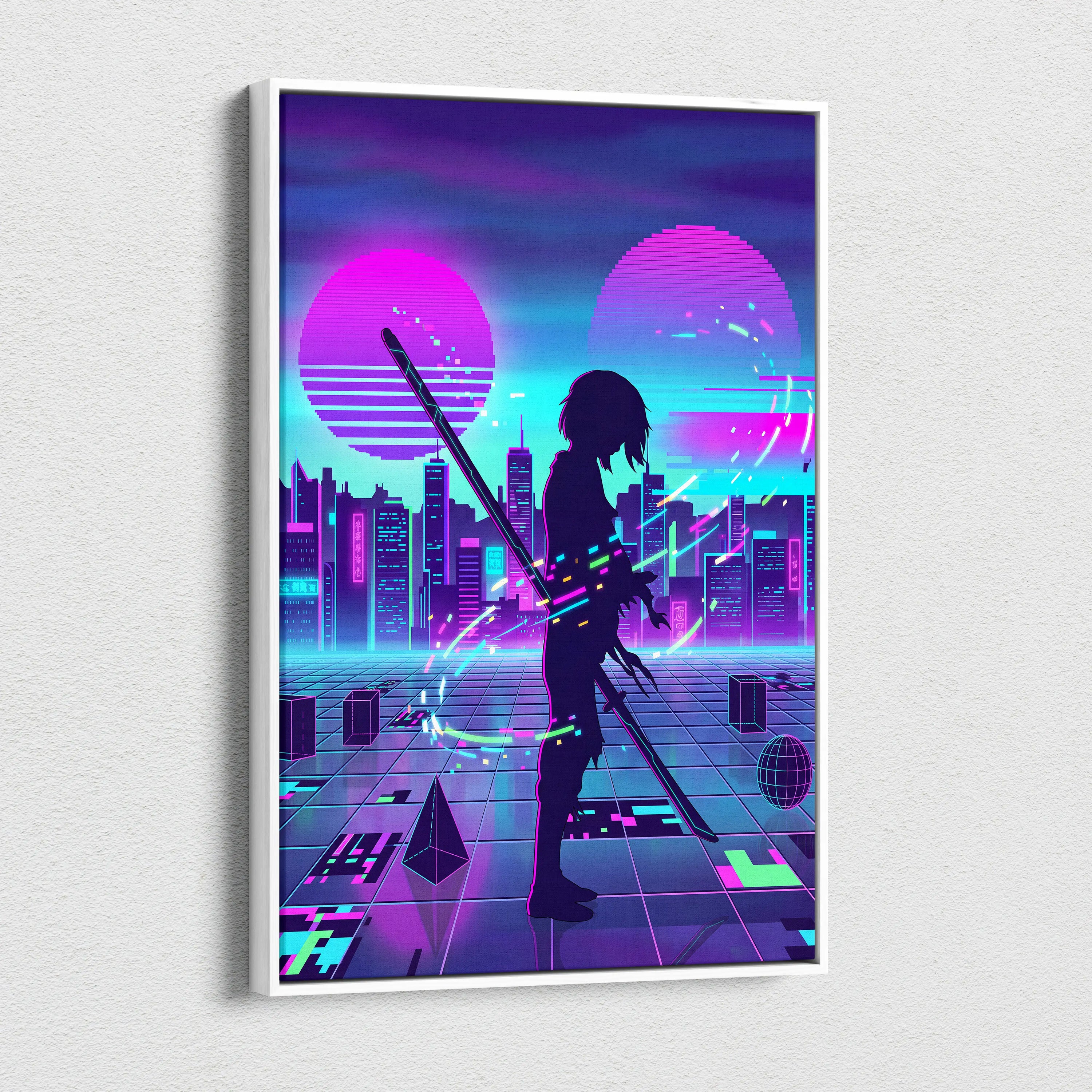 Vaporwave Neon Dream Canvas - Vaporwave City Neon Pink Bedroom Futurism Dreamy Mood Canvas