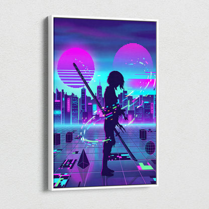Vaporwave Neon Dream Canvas - Vaporwave City Neon Pink Bedroom Futurism Dreamy Mood Canvas