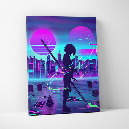 Vaporwave Neon Dream Canvas - Vaporwave City Neon Pink Bedroom Futurism Dreamy Mood Canvas
