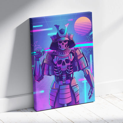 Vaporwave Skull Samurai Canvas - Samurai Skull Neon Pink Teal Living Room Vaporwave Dreamy Neon Mood Canvas