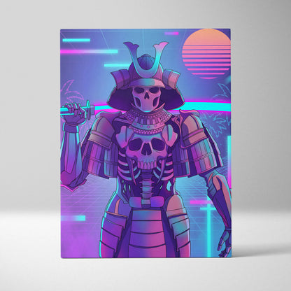 Vaporwave Skull Samurai Canvas - Samurai Skull Neon Pink Teal Living Room Vaporwave Dreamy Neon Mood Canvas