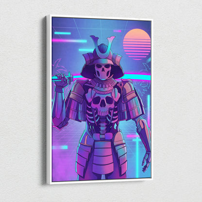 Vaporwave Skull Samurai Canvas - Samurai Skull Neon Pink Teal Living Room Vaporwave Dreamy Neon Mood Canvas