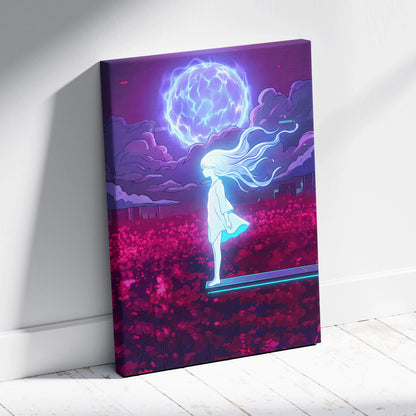 Vaporwave Dreamscape Neon Canvas - Vaporwave Girl Neon Pink Purple Bedroom Decor Dreamy Mood, Synthwave Decor