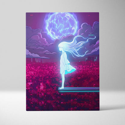 Vaporwave Dreamscape Neon Canvas - Vaporwave Girl Neon Pink Purple Bedroom Decor Dreamy Mood, Synthwave Decor
