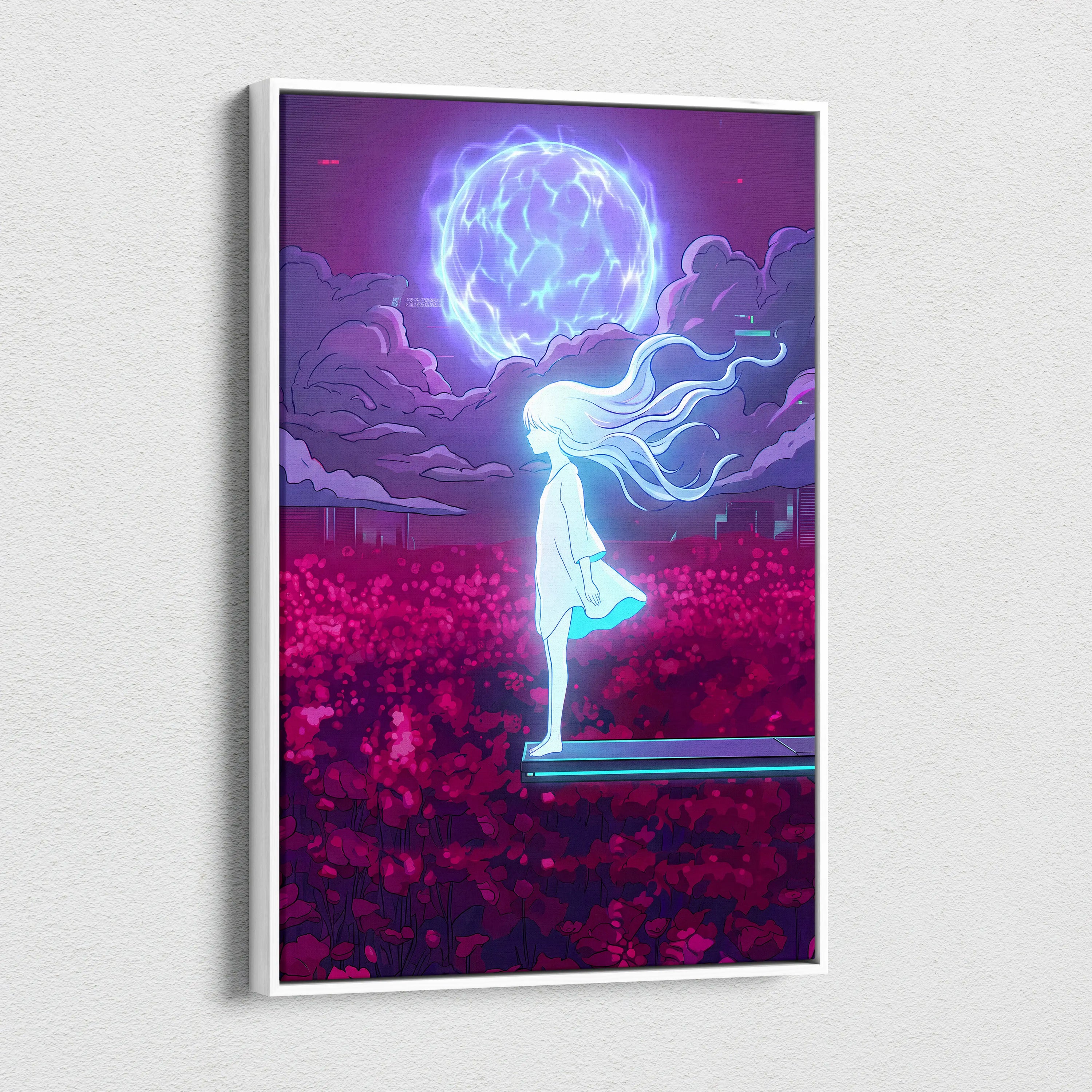 Vaporwave Dreamscape Neon Canvas - Vaporwave Girl Neon Pink Purple Bedroom Decor Dreamy Mood, Synthwave Decor