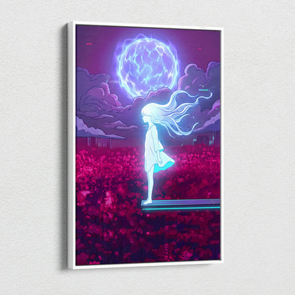 Vaporwave Dreamscape Neon Canvas - Vaporwave Girl Neon Pink Purple Bedroom Decor Dreamy Mood, Synthwave Decor