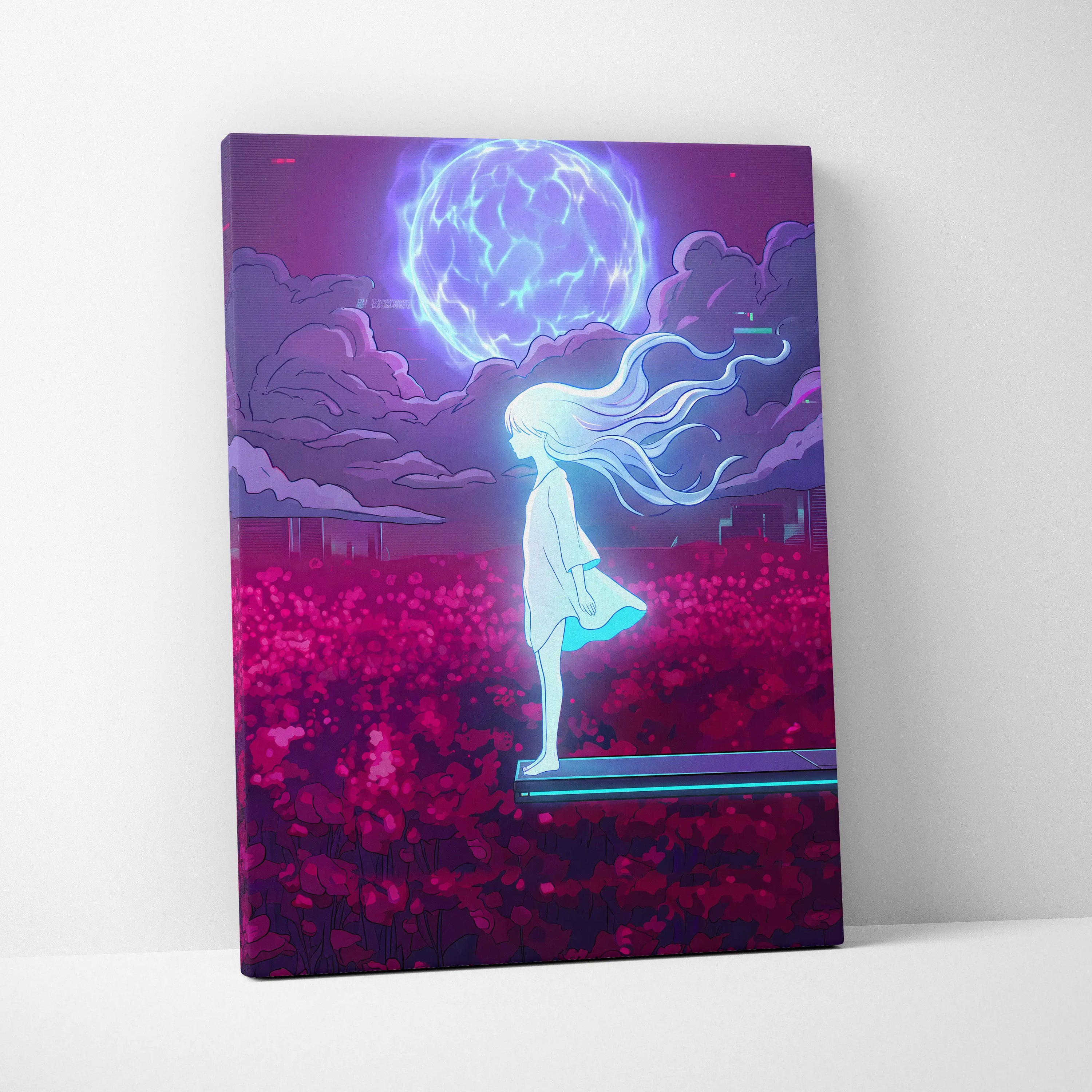 Vaporwave Dreamscape Neon Canvas - Vaporwave Girl Neon Pink Purple Bedroom Decor Dreamy Mood, Synthwave Decor