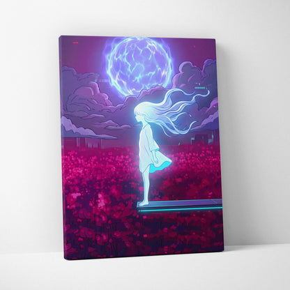 Vaporwave Dreamscape Neon Canvas - Vaporwave Girl Neon Pink Purple Bedroom Decor Dreamy Mood, Synthwave Decor