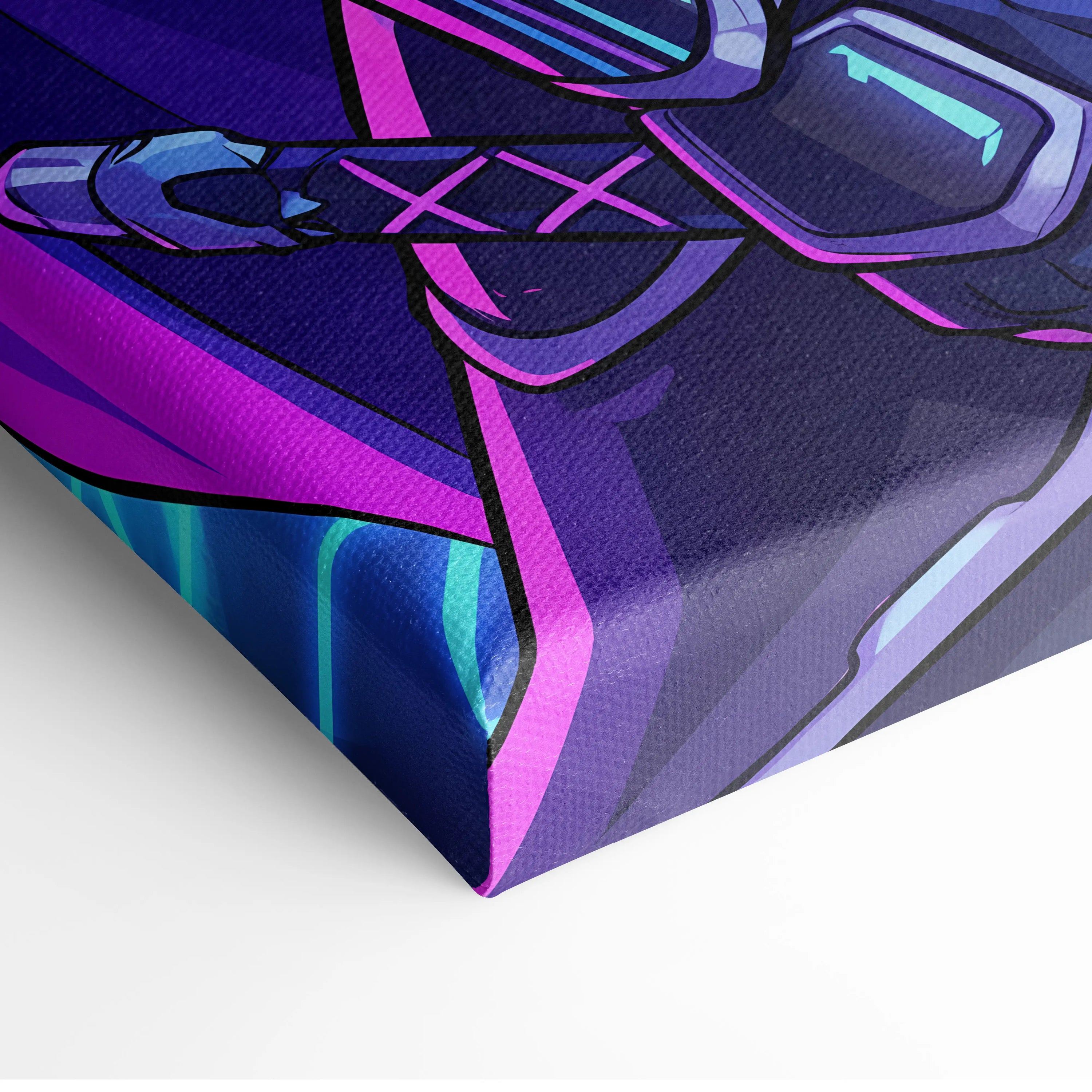 Vaporwave Neon Warrior Canvas - Ninja Warrior Wall Art Neon Pink Blue Living Room Vaporwave Cyberpunk Mood On Canvas