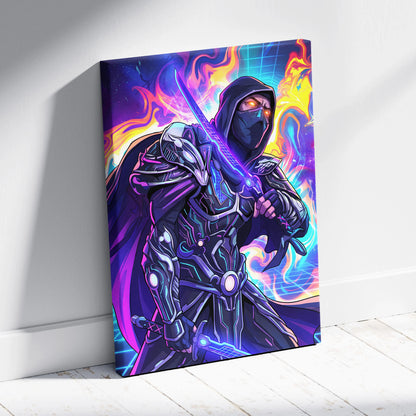 Vaporwave Neon Warrior Canvas - Ninja Warrior Wall Art Neon Pink Blue Living Room Vaporwave Cyberpunk Mood On Canvas