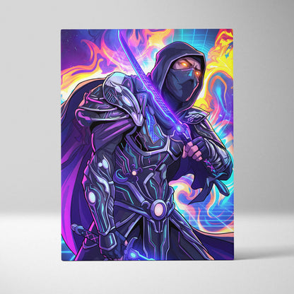 Vaporwave Neon Warrior Canvas - Ninja Warrior Wall Art Neon Pink Blue Living Room Vaporwave Cyberpunk Mood On Canvas