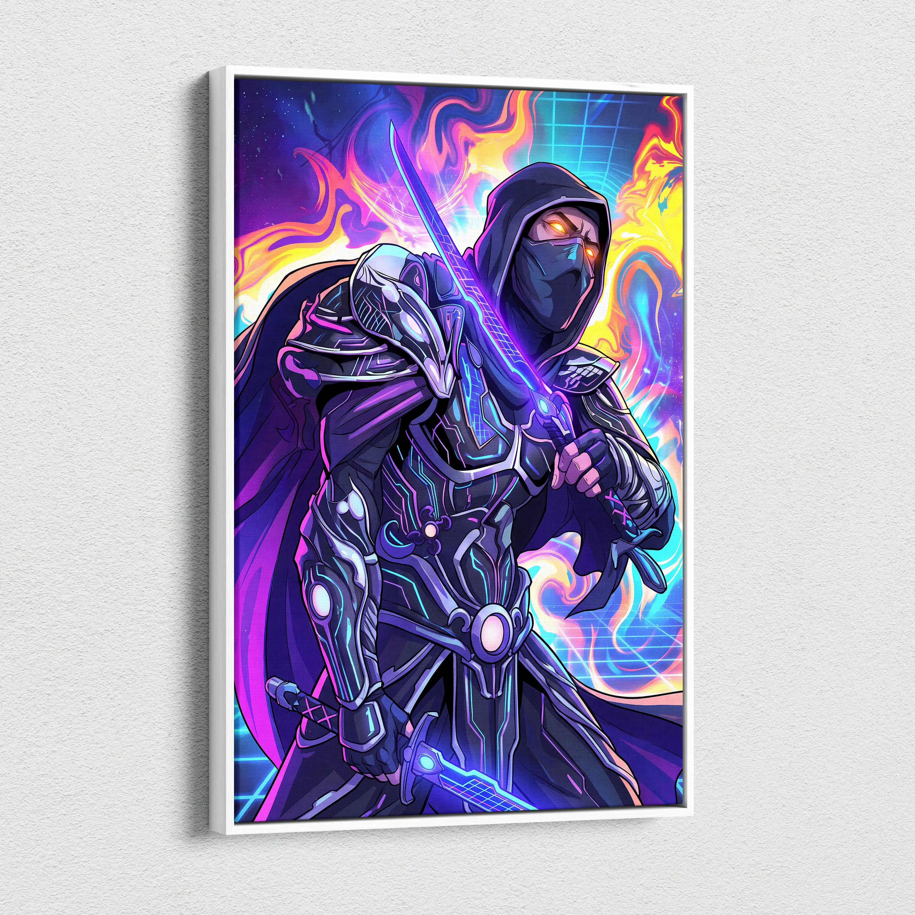 Vaporwave Neon Warrior Canvas - Ninja Warrior Wall Art Neon Pink Blue Living Room Vaporwave Cyberpunk Mood On Canvas