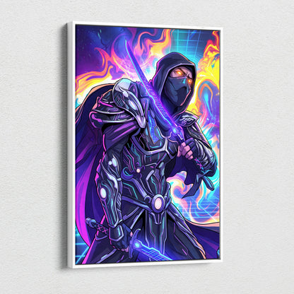 Vaporwave Neon Warrior Canvas - Ninja Warrior Wall Art Neon Pink Blue Living Room Vaporwave Cyberpunk Mood On Canvas