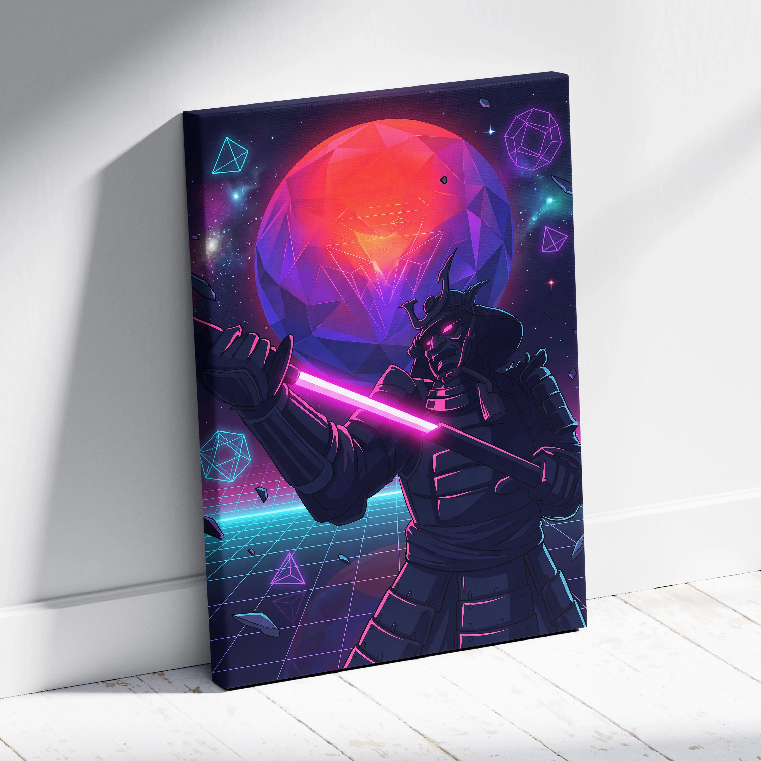Vaporwave Galaxy Neon Canvas - Vaporwave Scene Neon Pink Purple Blue Living Room Retro Futurism Dreamy Neon Mood