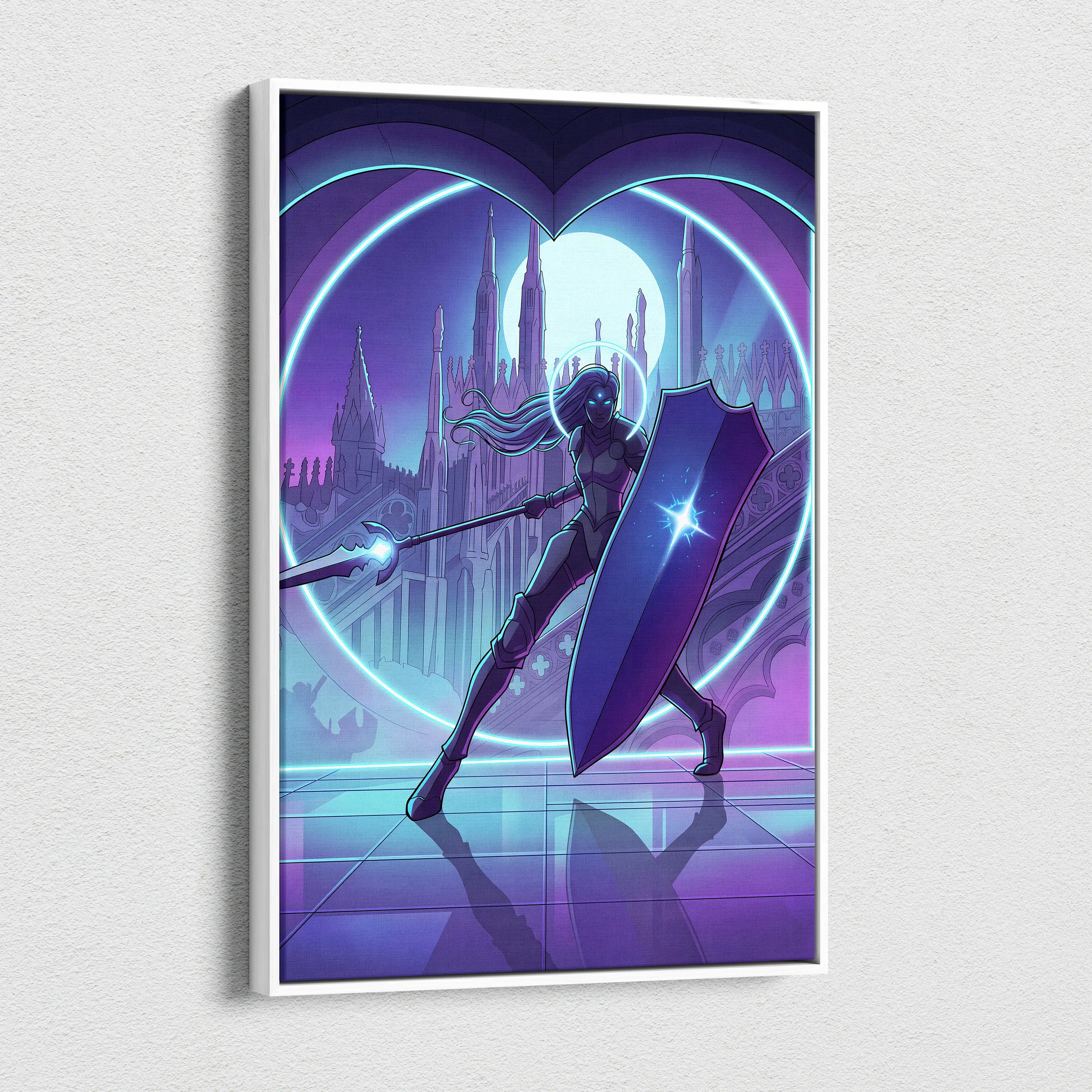 Neon Vapor Knight Canvas Art - Vaporwave Knight Neon Cyan Purple Living Room Wall Art Retro Futurism Moody Neon Glow Synthwave Wall Decor Canvas Print