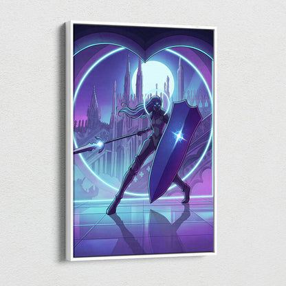 Neon Vapor Knight Canvas Art - Vaporwave Knight Neon Cyan Purple Living Room Wall Art Retro Futurism Moody Neon Glow Synthwave Wall Decor Canvas Print