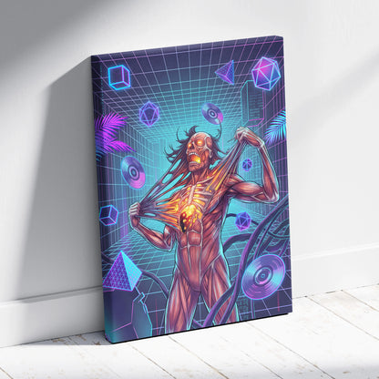 Vaporwave Neon Canvas Fantasy - Vaporwave Neon Colors Living Room Wall Art Retro Futurism Moody Atmosphere Canvas Print