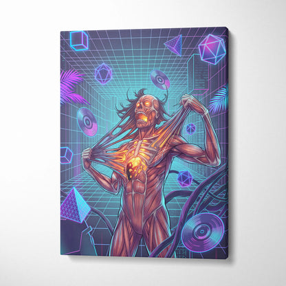 Vaporwave Neon Canvas Fantasy - Vaporwave Neon Colors Living Room Wall Art Retro Futurism Moody Atmosphere Canvas Print