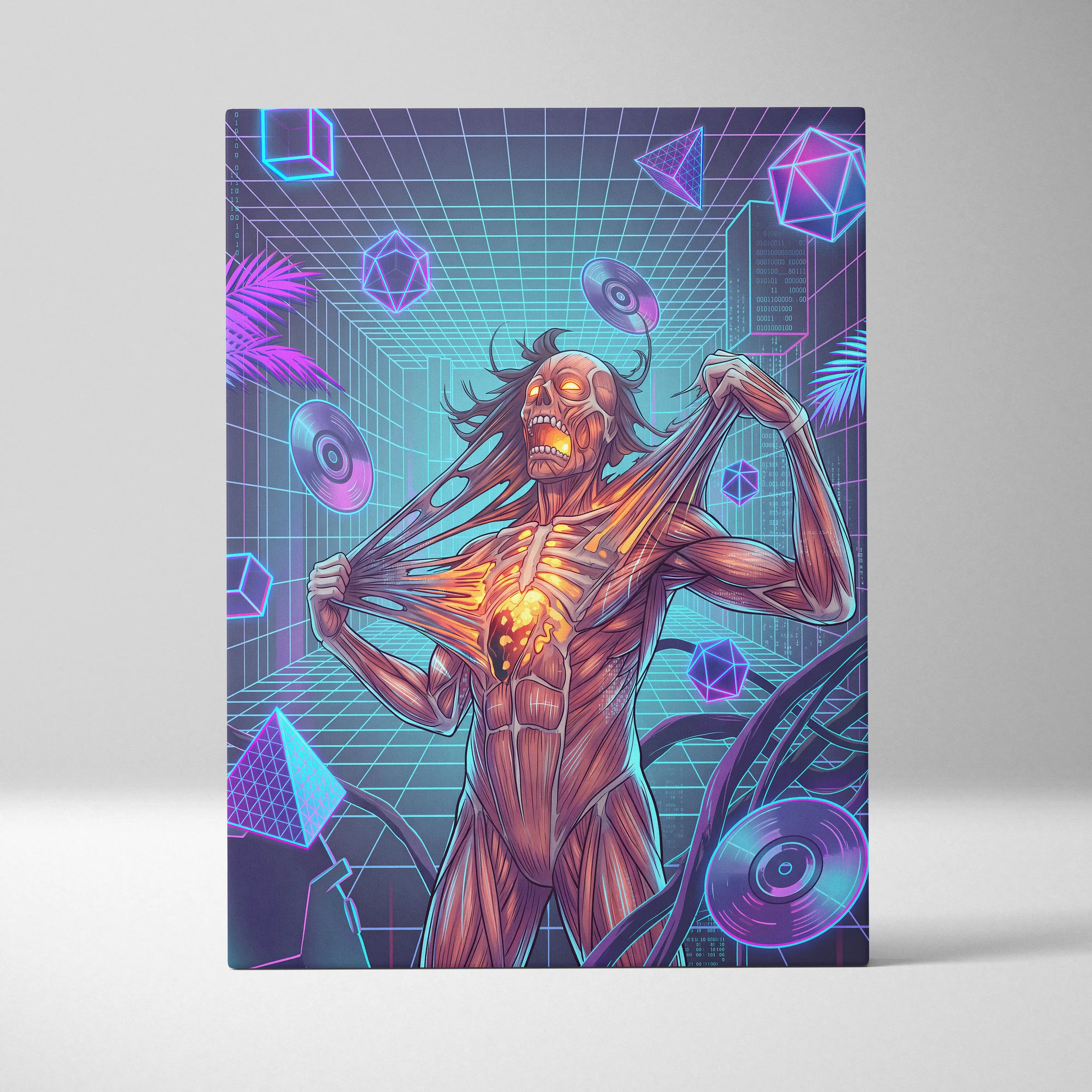 Vaporwave Neon Canvas Fantasy - Vaporwave Neon Colors Living Room Wall Art Retro Futurism Moody Atmosphere Canvas Print