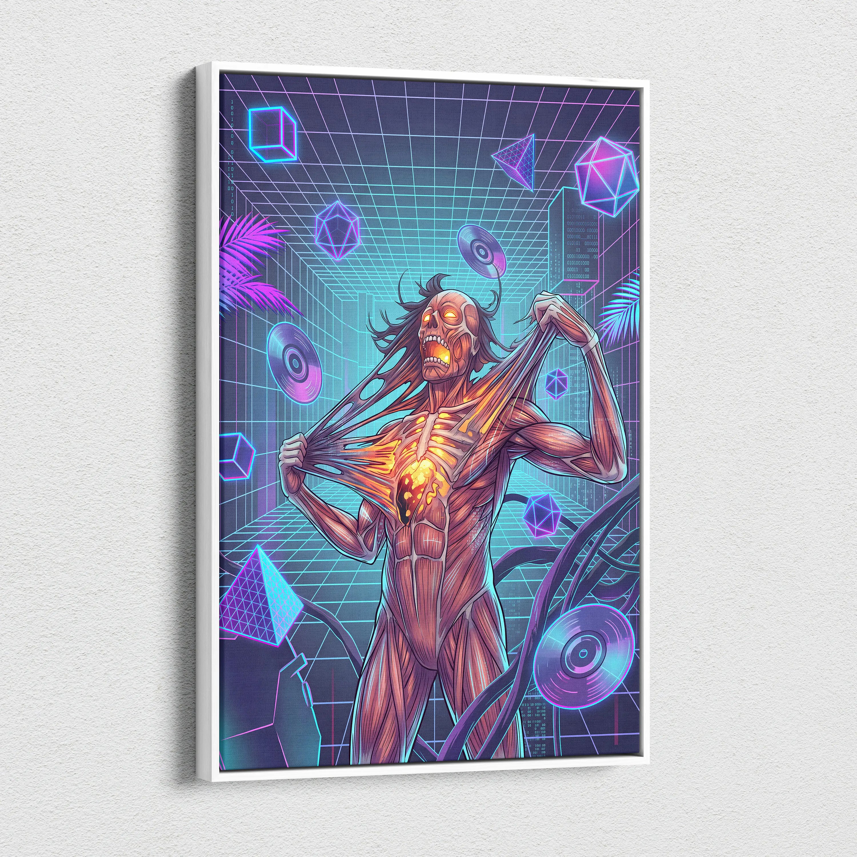 Vaporwave Neon Canvas Fantasy - Vaporwave Neon Colors Living Room Wall Art Retro Futurism Moody Atmosphere Canvas Print