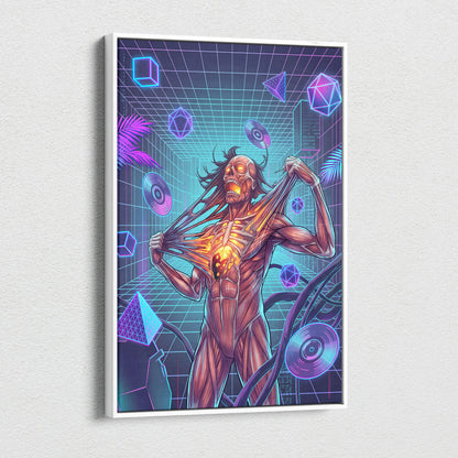 Vaporwave Neon Canvas Fantasy - Vaporwave Neon Colors Living Room Wall Art Retro Futurism Moody Atmosphere Canvas Print