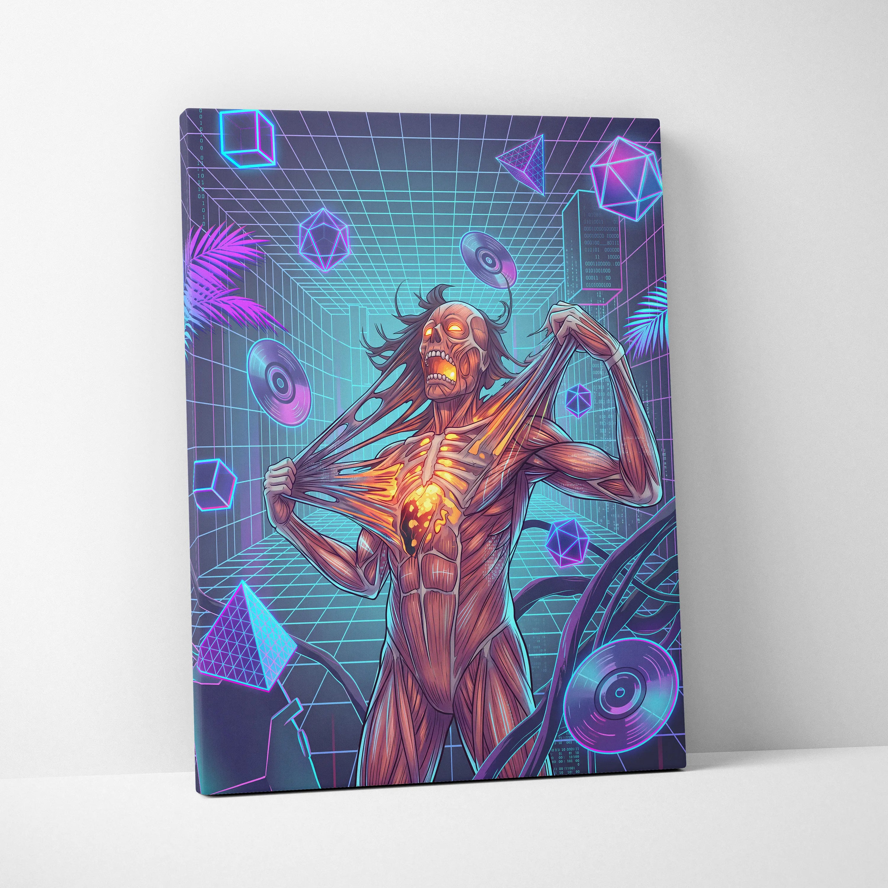Vaporwave Neon Canvas Fantasy - Vaporwave Neon Colors Living Room Wall Art Retro Futurism Moody Atmosphere Canvas Print