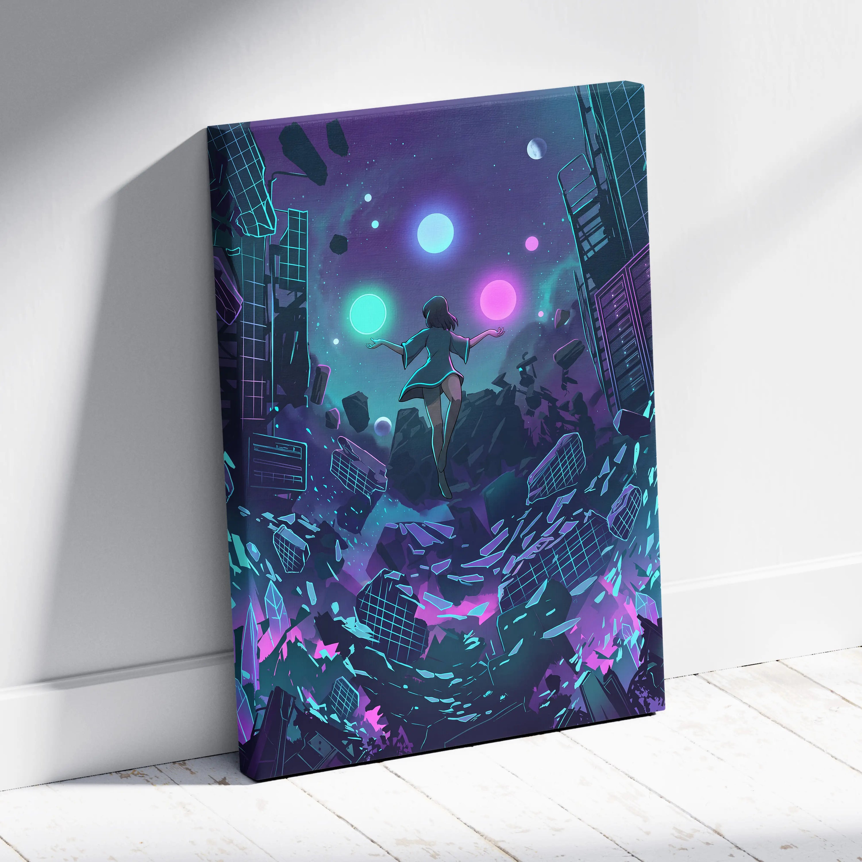 Vaporwave Fantasy Neon Canvas - Vaporwave Neon Pink Teal Room Retro Dreamy Neon Mood Vaporwave Modern Decor Canvas