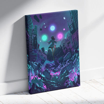 Vaporwave Fantasy Neon Canvas - Vaporwave Neon Pink Teal Room Retro Dreamy Neon Mood Vaporwave Modern Decor Canvas