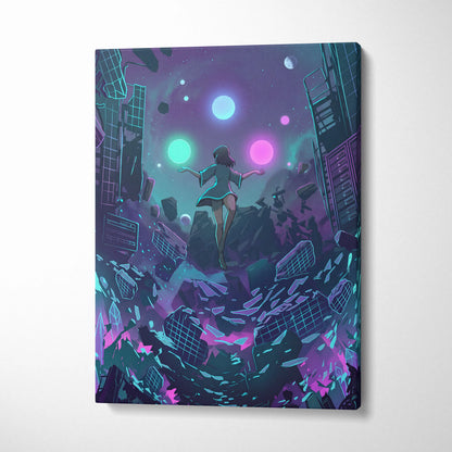 Vaporwave Fantasy Neon Canvas - Vaporwave Neon Pink Teal Room Retro Dreamy Neon Mood Vaporwave Modern Decor Canvas