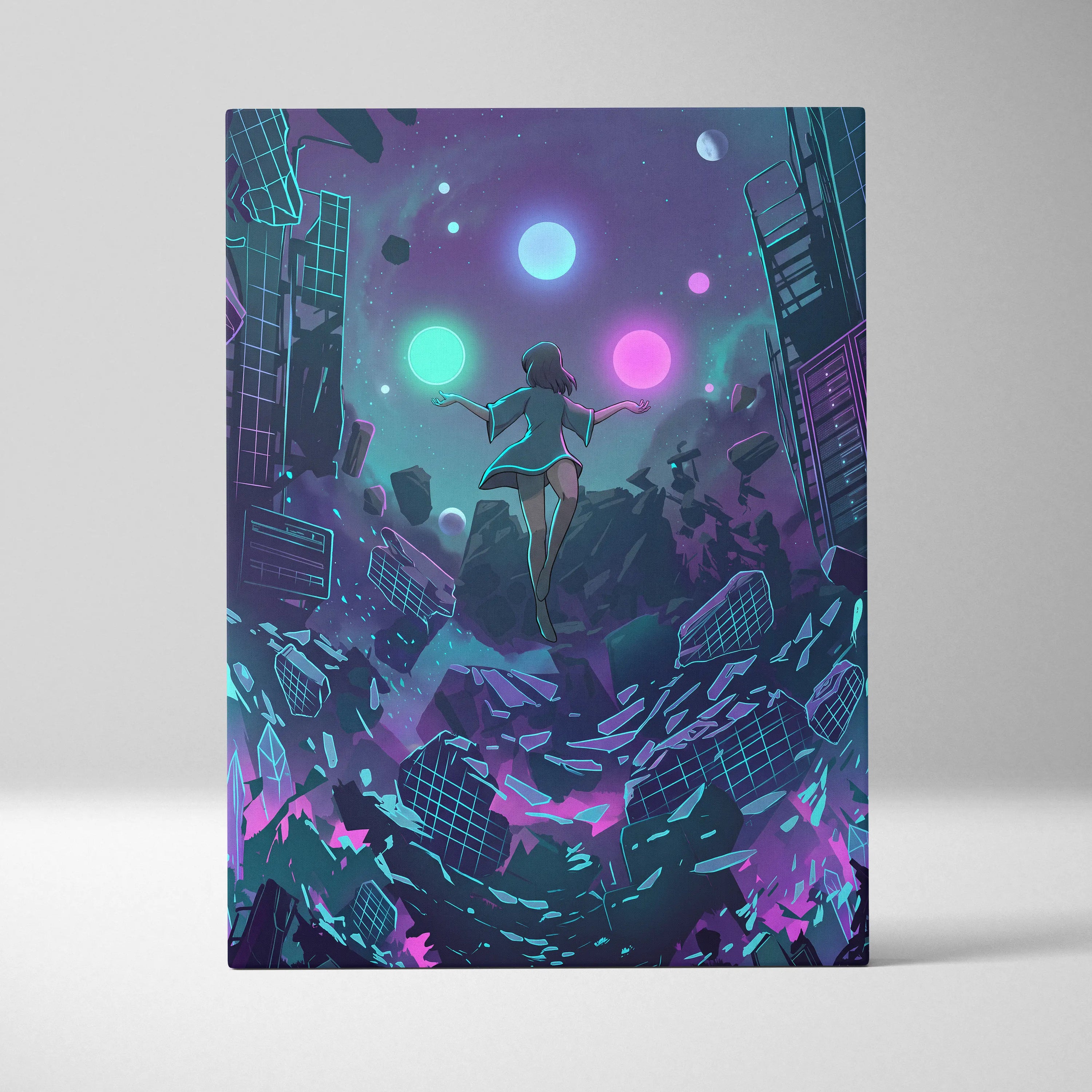 Vaporwave Fantasy Neon Canvas - Vaporwave Neon Pink Teal Room Retro Dreamy Neon Mood Vaporwave Modern Decor Canvas