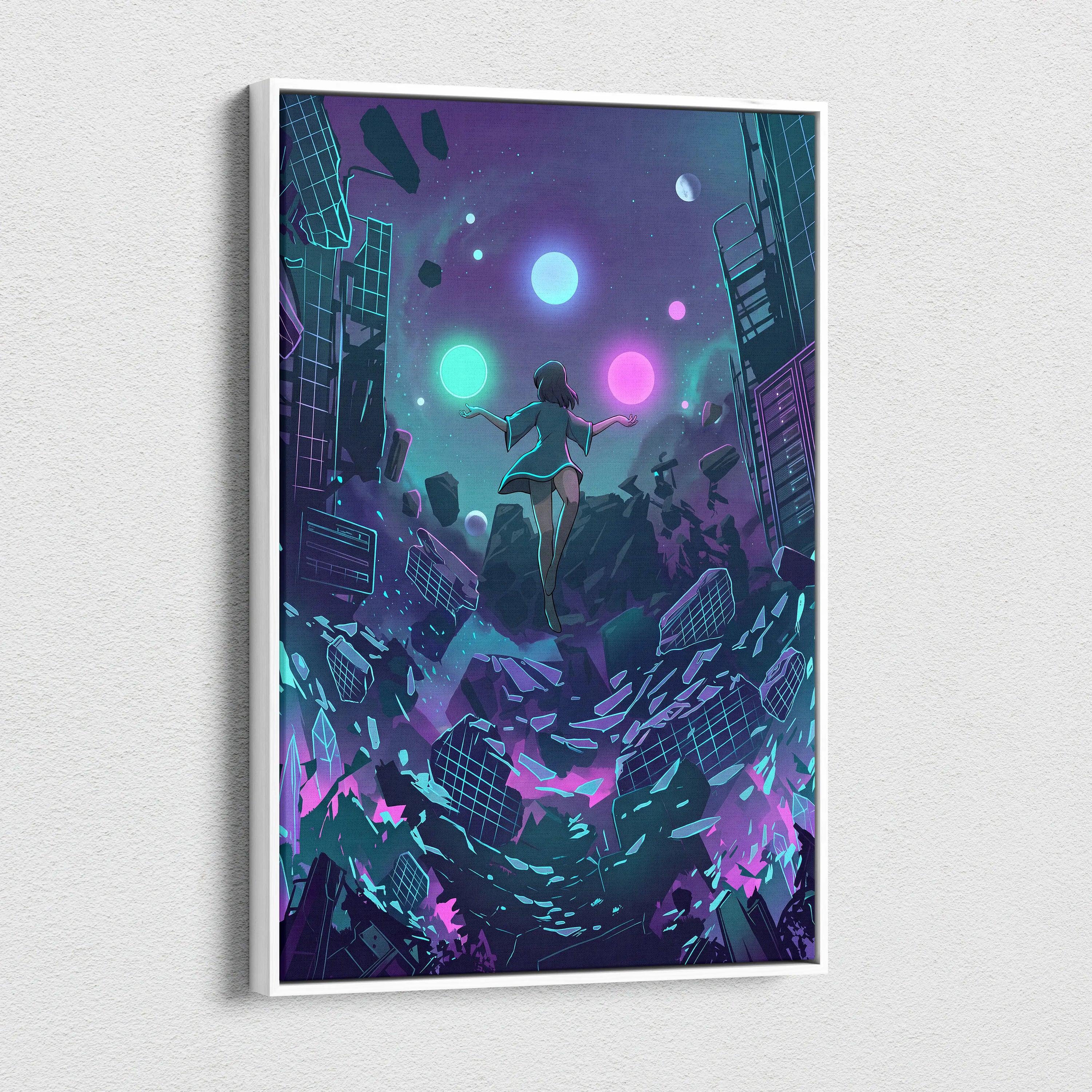 Vaporwave Fantasy Neon Canvas - Vaporwave Neon Pink Teal Room Retro Dreamy Neon Mood Vaporwave Modern Decor Canvas