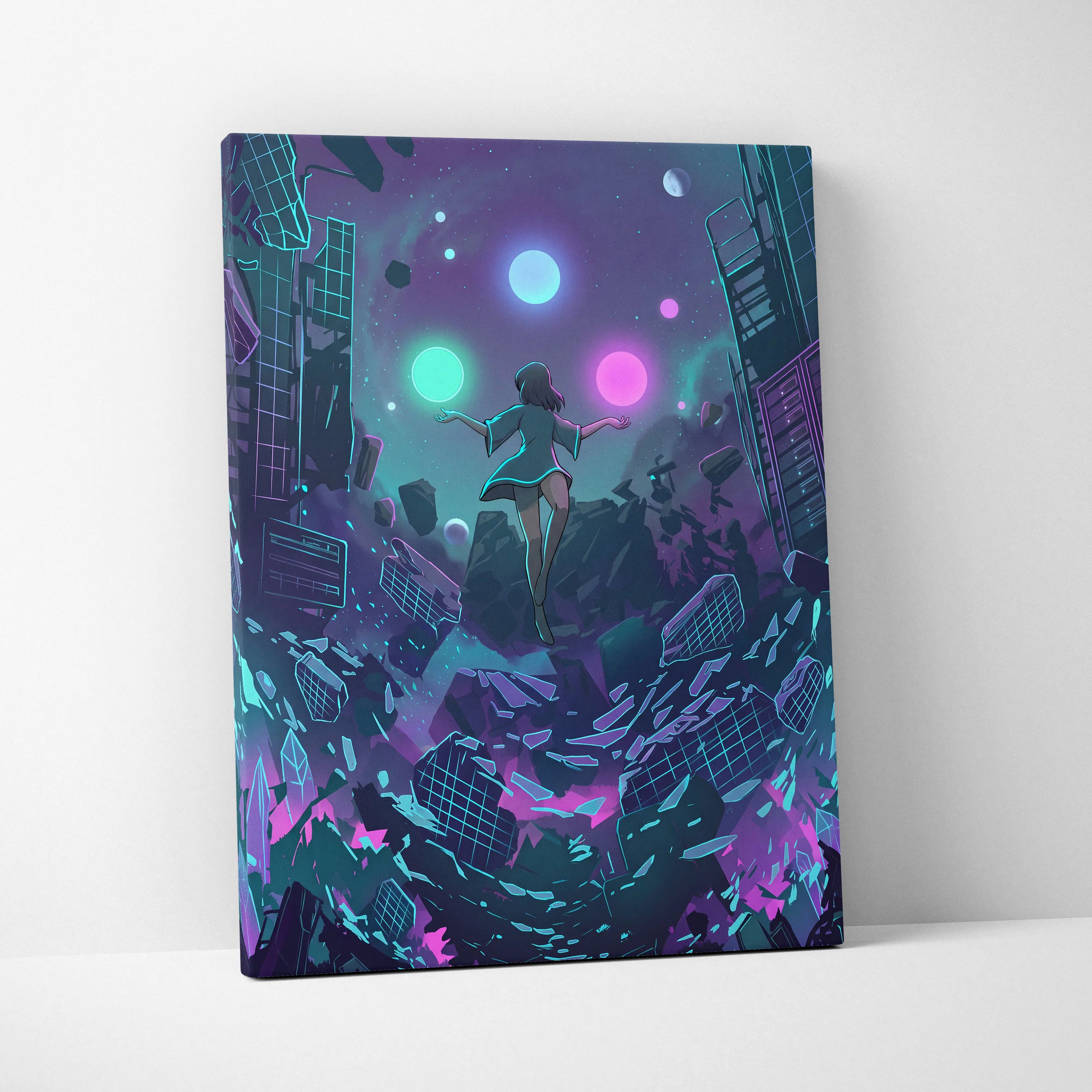 Vaporwave Fantasy Neon Canvas - Vaporwave Neon Pink Teal Room Retro Dreamy Neon Mood Vaporwave Modern Decor Canvas
