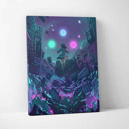 Vaporwave Fantasy Neon Canvas - Vaporwave Neon Pink Teal Room Retro Dreamy Neon Mood Vaporwave Modern Decor Canvas