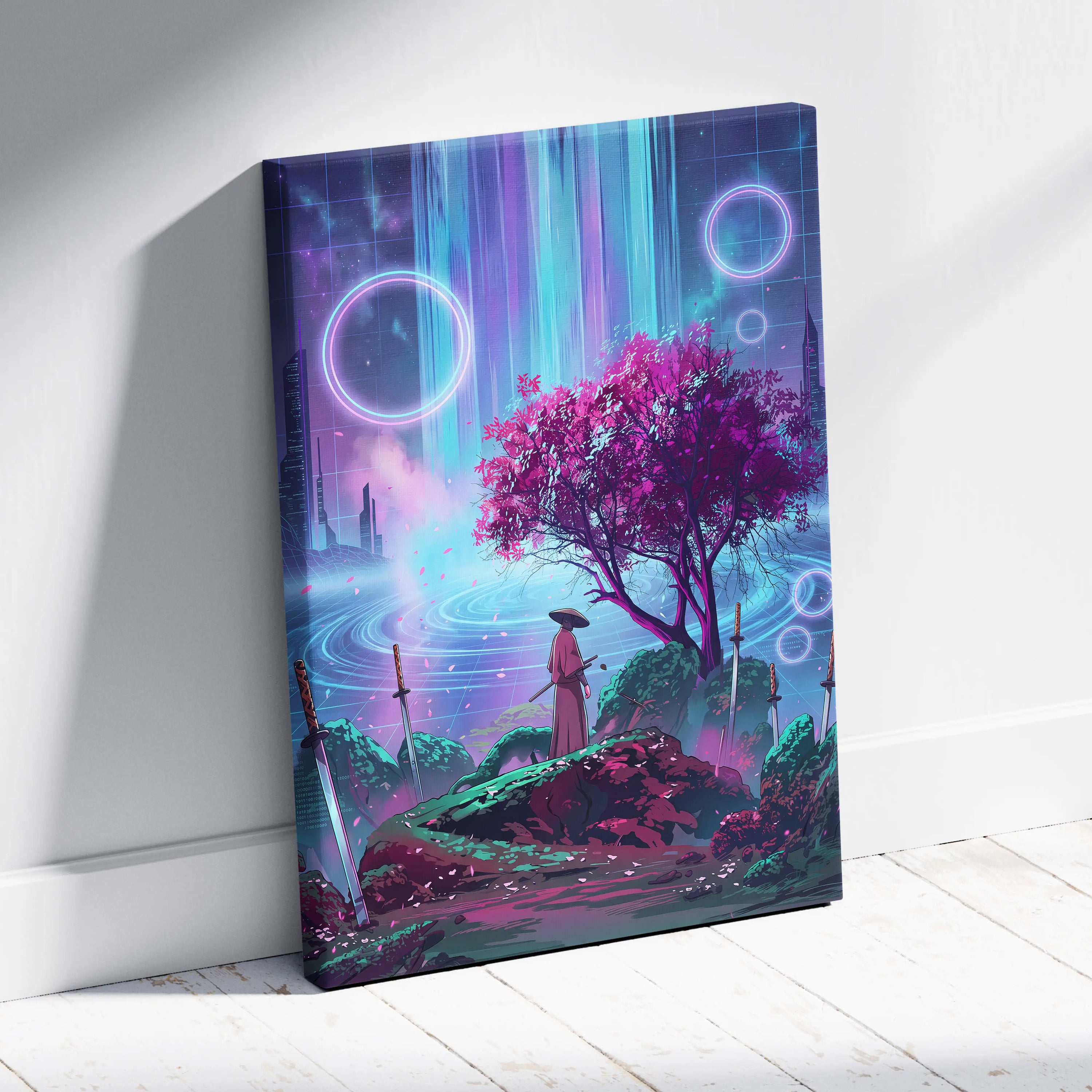 Vaporwave Fantasy Neon Canvas - Vaporwave Scene Purple Neon Living Room Dreamy Retro Futurism Wall Art Canvas
