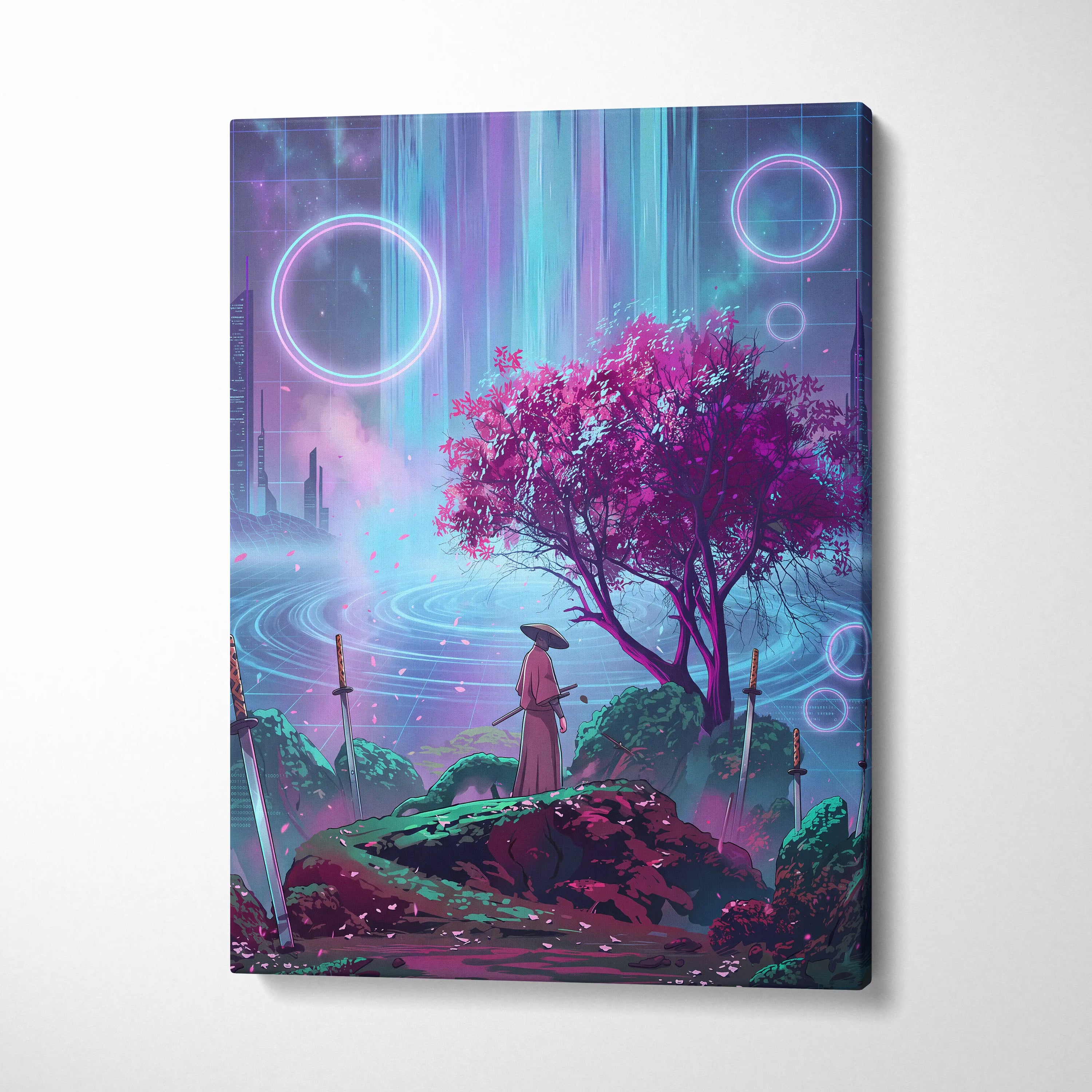 Vaporwave Fantasy Neon Canvas - Vaporwave Scene Purple Neon Living Room Dreamy Retro Futurism Wall Art Canvas